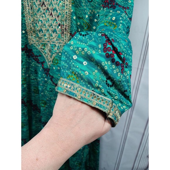 VALAS Women's Exotic Dress Made In INDIA Plus SZ 3XL Jade Green Paisley Sequins - Picture 15 of 16